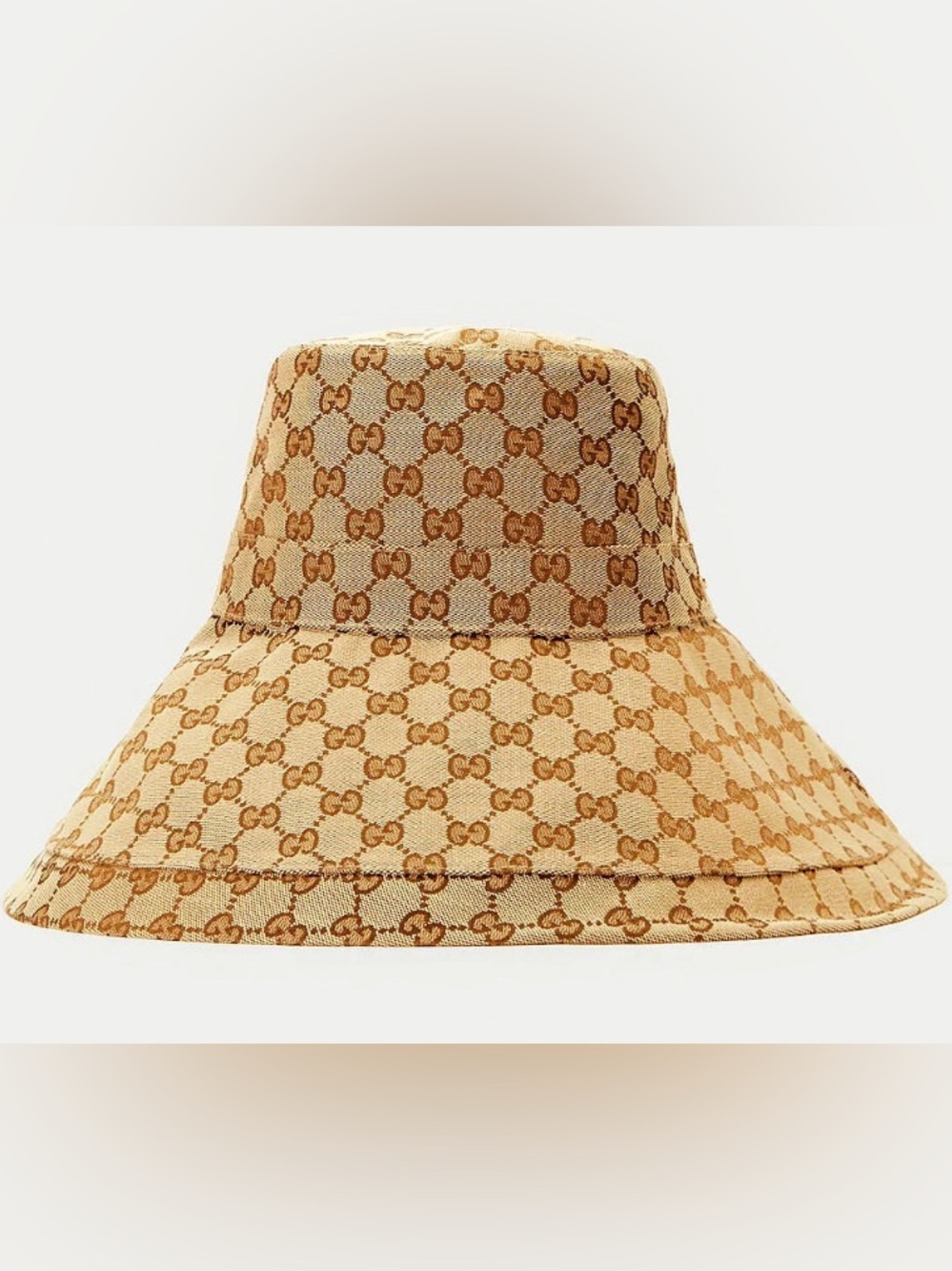 Monogram Jacquard Bucket Hat Beige Canvas Tan Large Wide Brim Golden Summer New - Picture 16 of 16